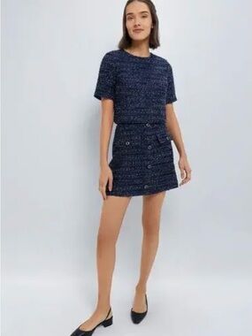 Tuckernuck Hyacinth House Navy Tweed Short Sleeve Top & Skirt Set